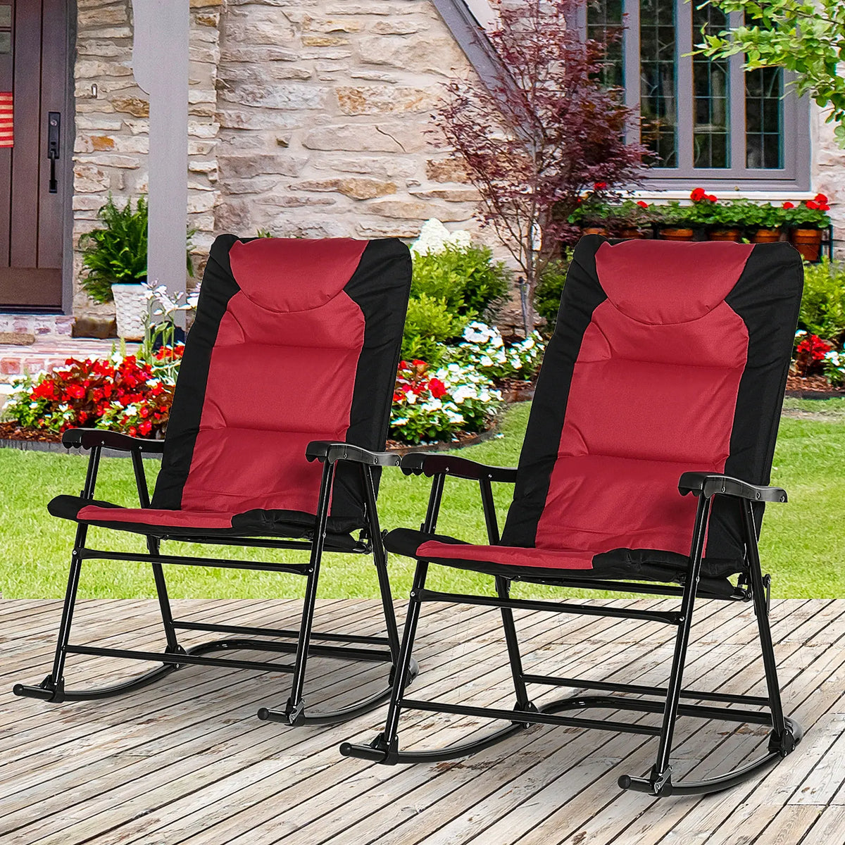 Outsunny Premium Foldable Rocking Outdoor Camping Chairs