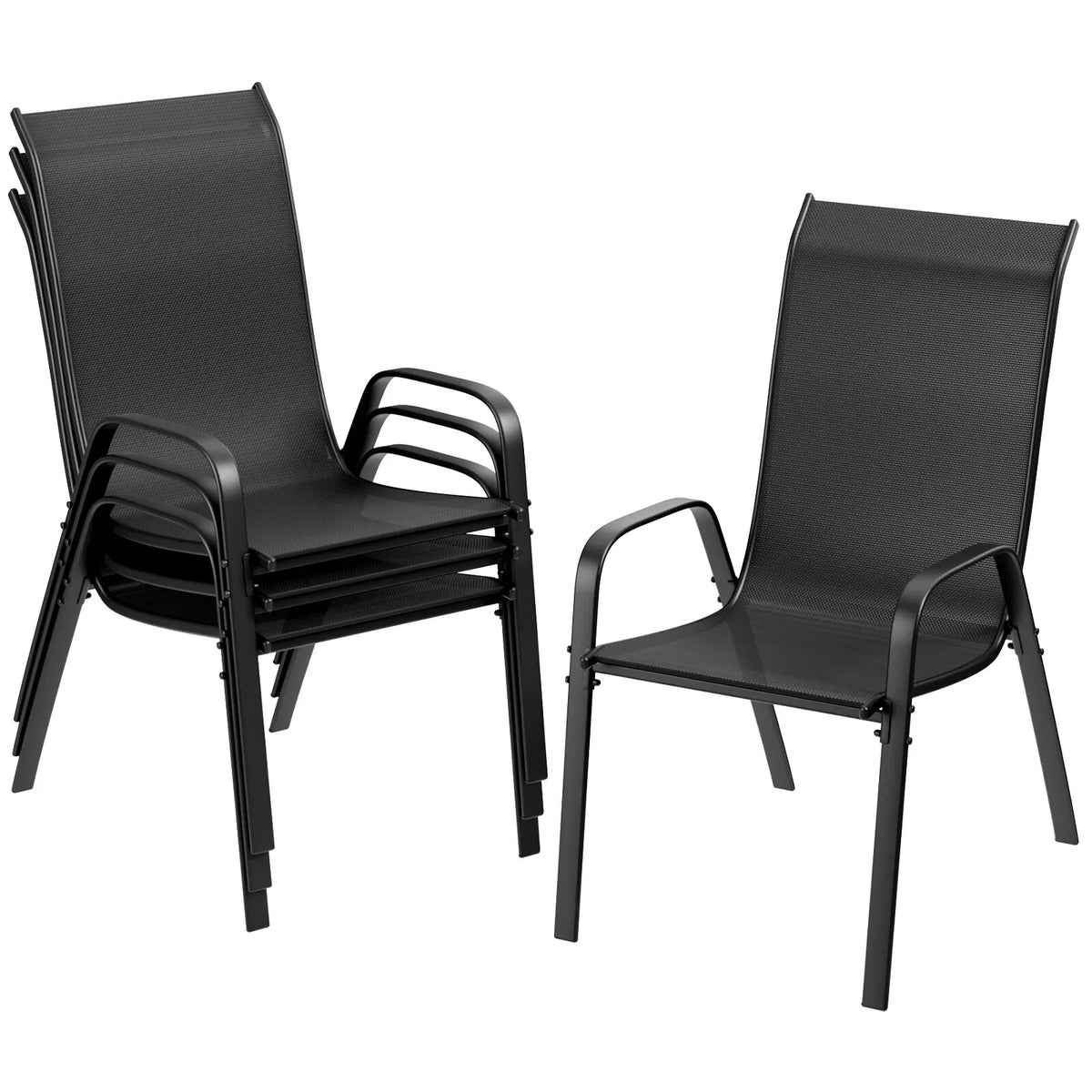 Homfa Set of 4 Outdoor Patio Chairs Stackable Textilene Armrests