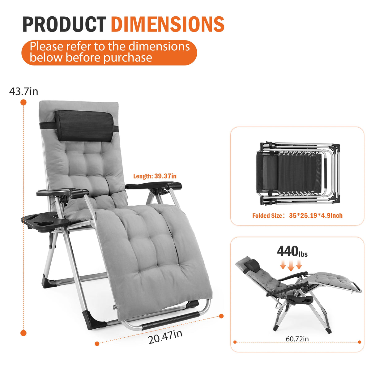 JHK Zero Gravity Reclining Camping Lounge Chair Cup Holder