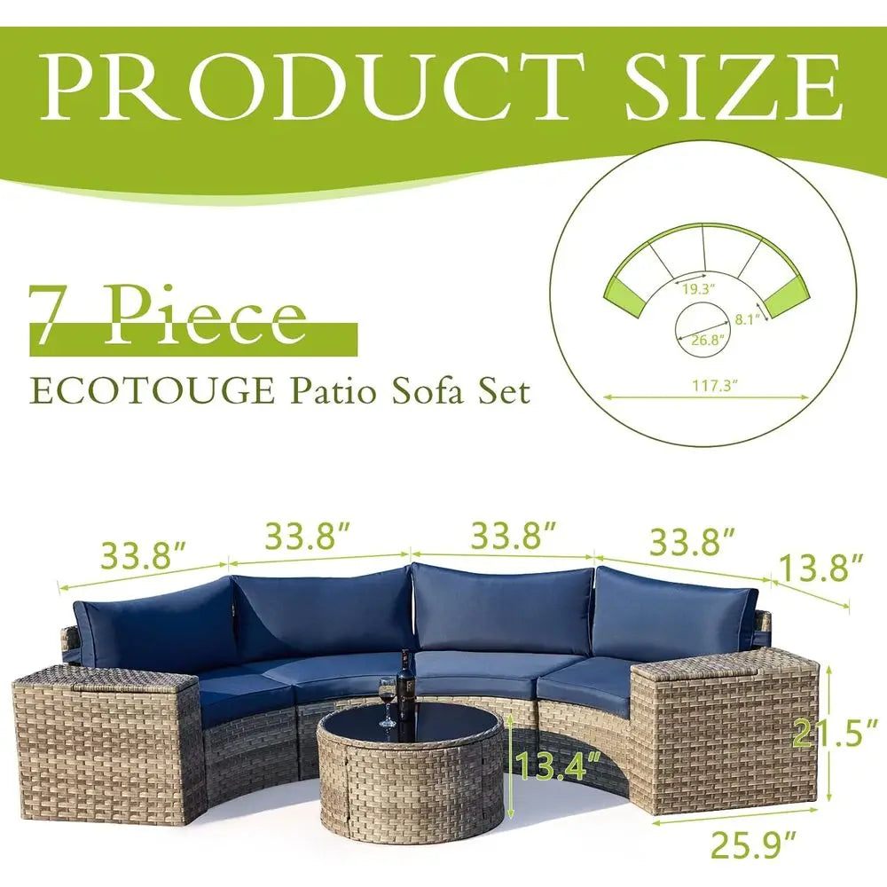 Outdoor Wicker Patio Sectional Set With Storage Armrest And Table