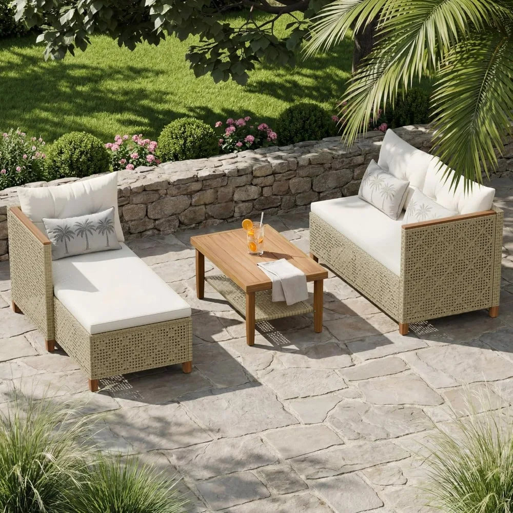 Devoko Wicker Patio Outdoor Sofa Sectional Couch Set With Pillows
