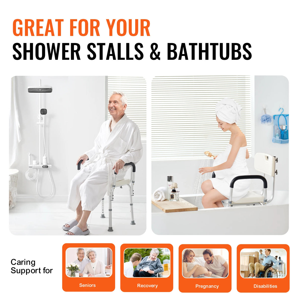 SucceBuy Adjustable Height Shower Chair With Reliable Back