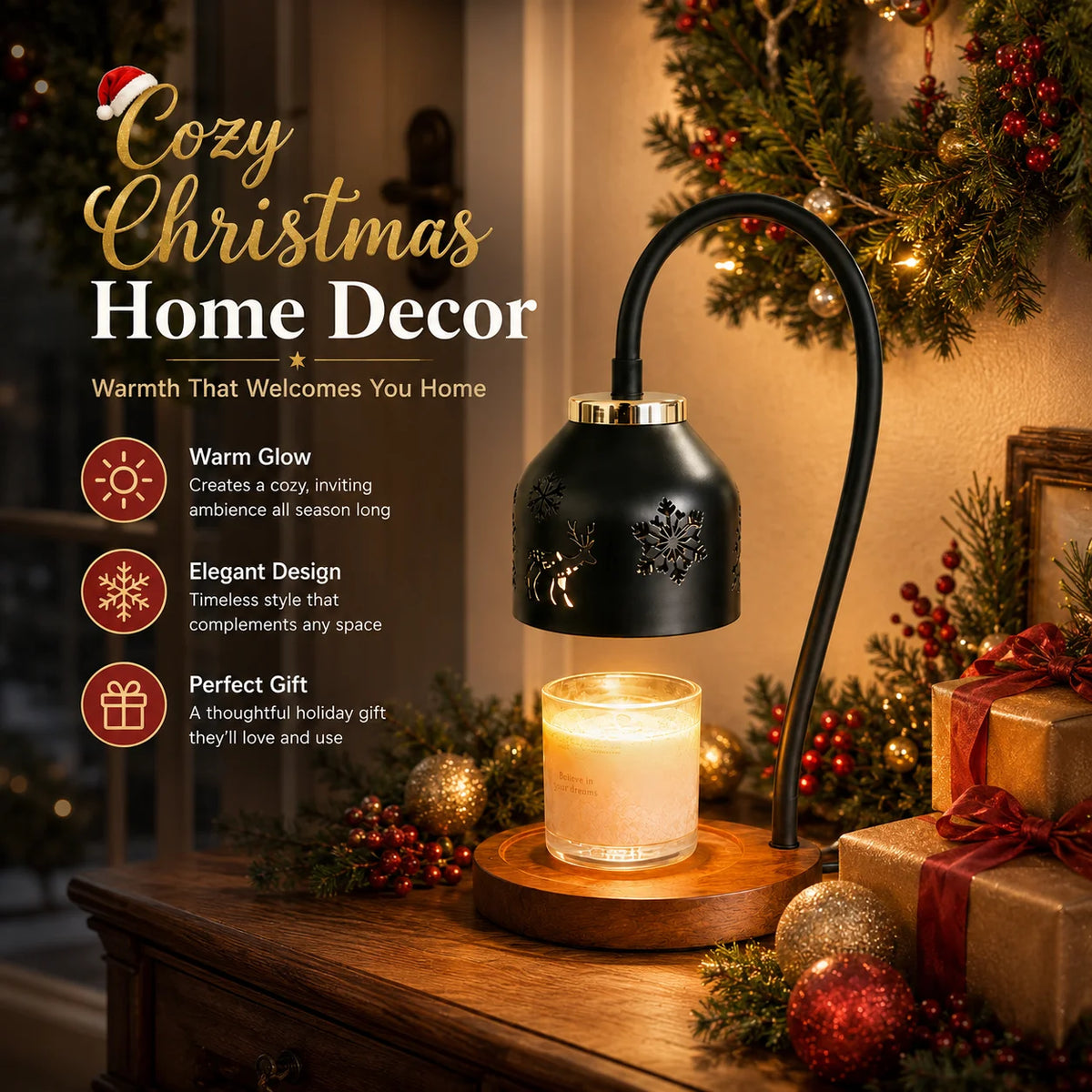 Snowflake Deer Candle Warmer Lamp With Adjustable Height
