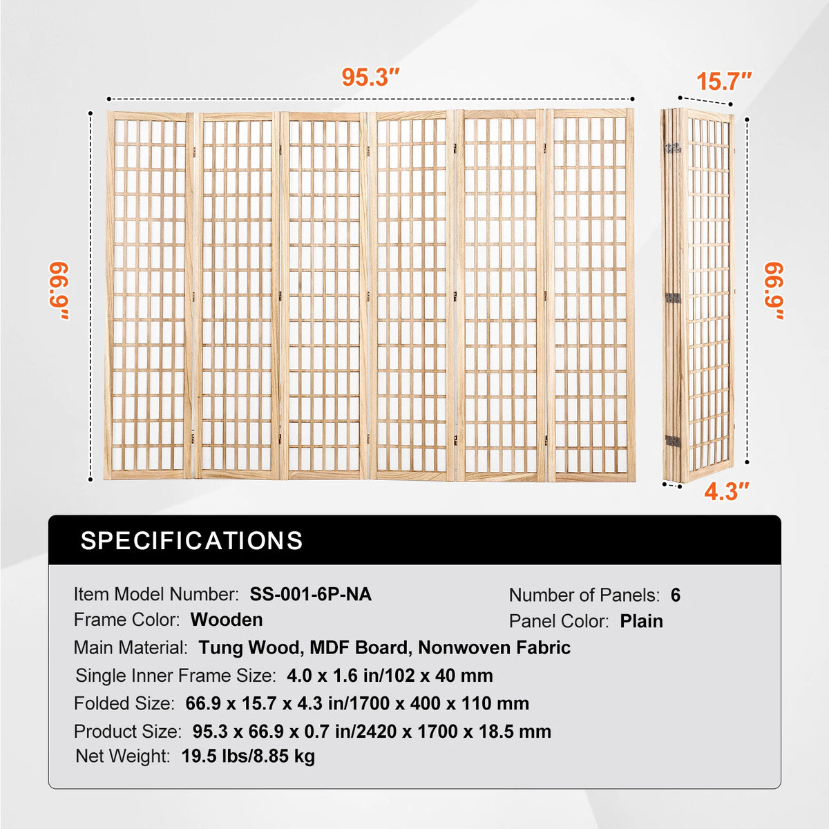 SucceBuy Wood Folding Privacy Screen Room Divider Decor