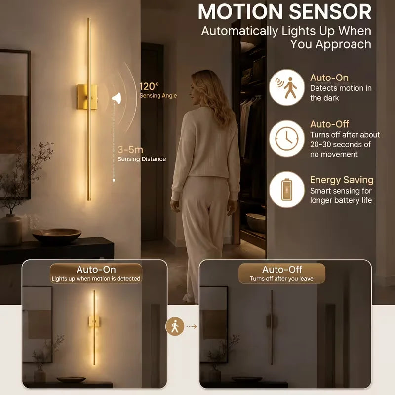 Jian Bian Rechargeable Wireless LED Wall Sconces With Motion Sensor