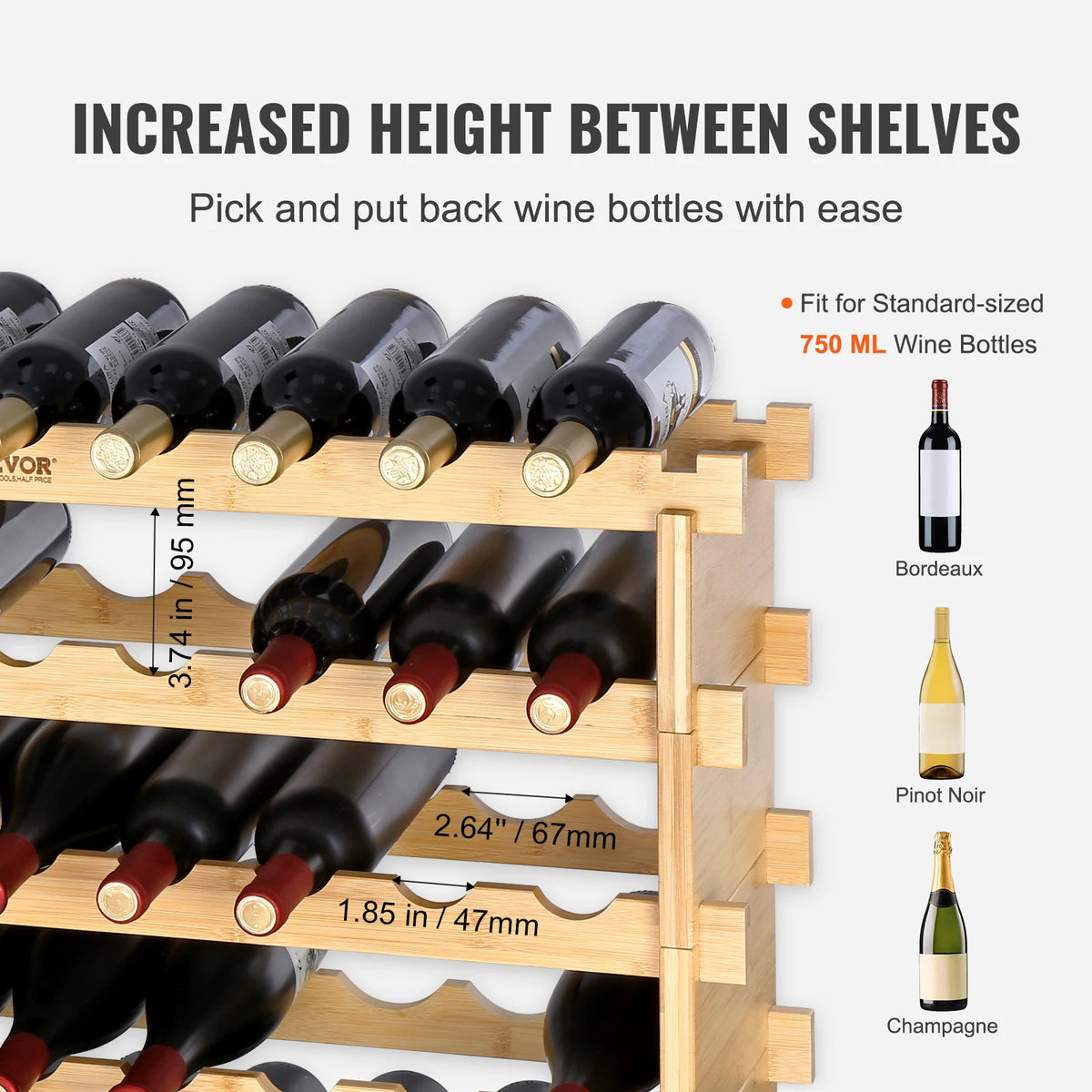 SucceBuy Bamboo Stackable Wine Rack Free Standing Bottle Organizer