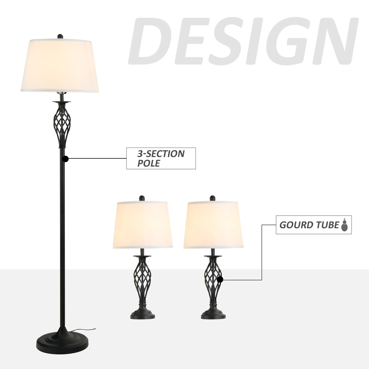 HOMCOM 3 Piece Contemporary Table And Floor Lamp Set