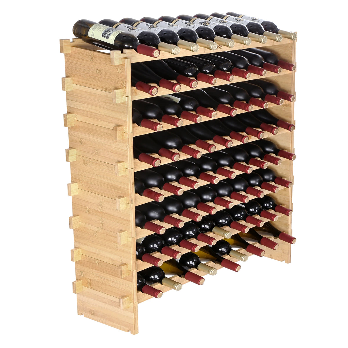 SucceBuy Bamboo Stackable Wine Rack Free Standing Bottle Organizer