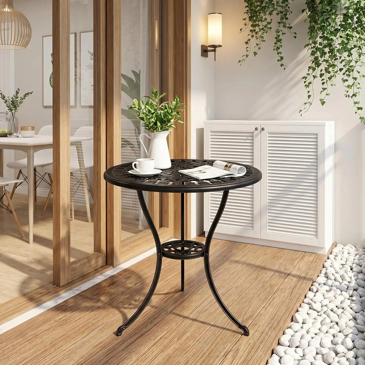 HiMiss Round Aluminum Side Table With Umbrella Hole