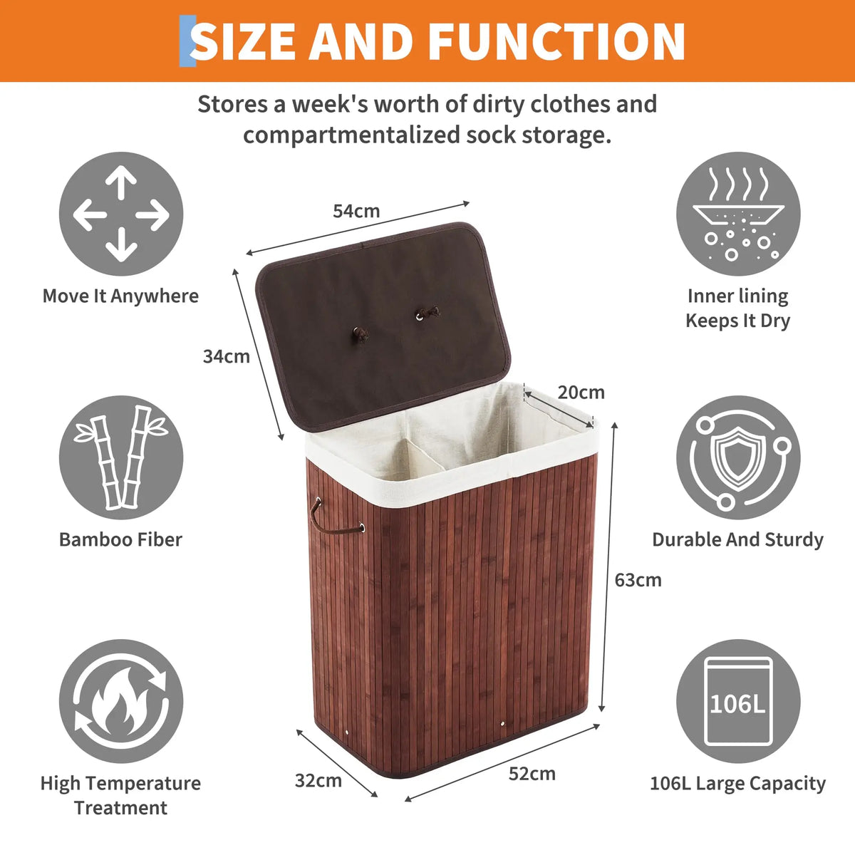 HiMISS Foldable Bamboo Laundry Hamper With Removable Liner