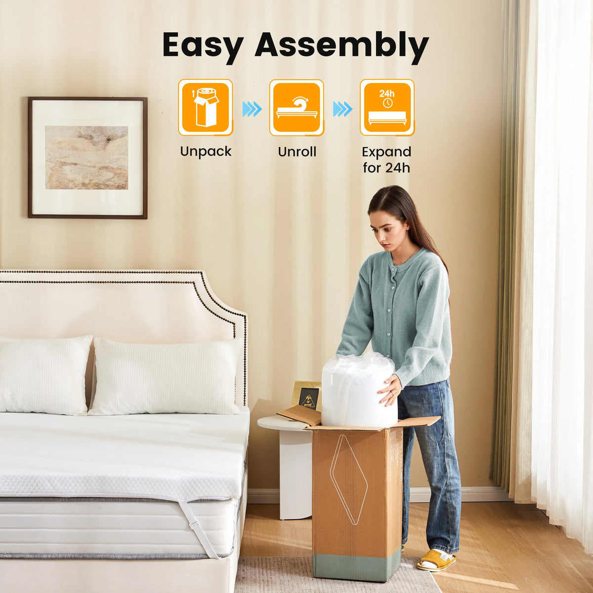 MCQ Cooling Memory Foam Mattress Topper Removable Cover
