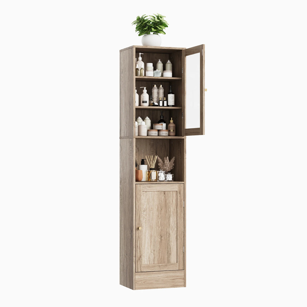 HOSSLLY Slim Bathroom Storage Cabinet With Glass Doors And Shelves