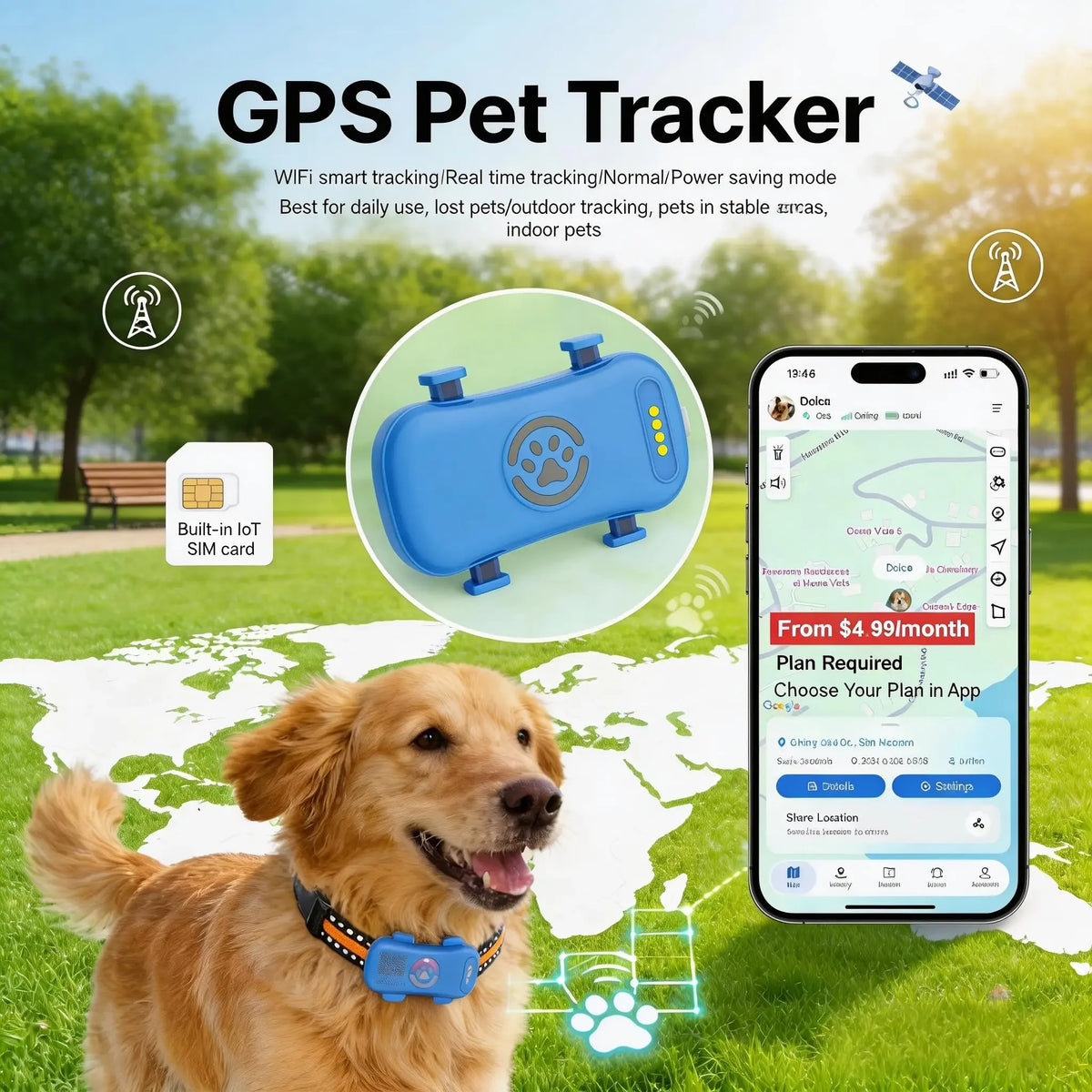 Wanwaytech 4G GPS Pet Tracker With Real Time Tracking And Waterproof Build