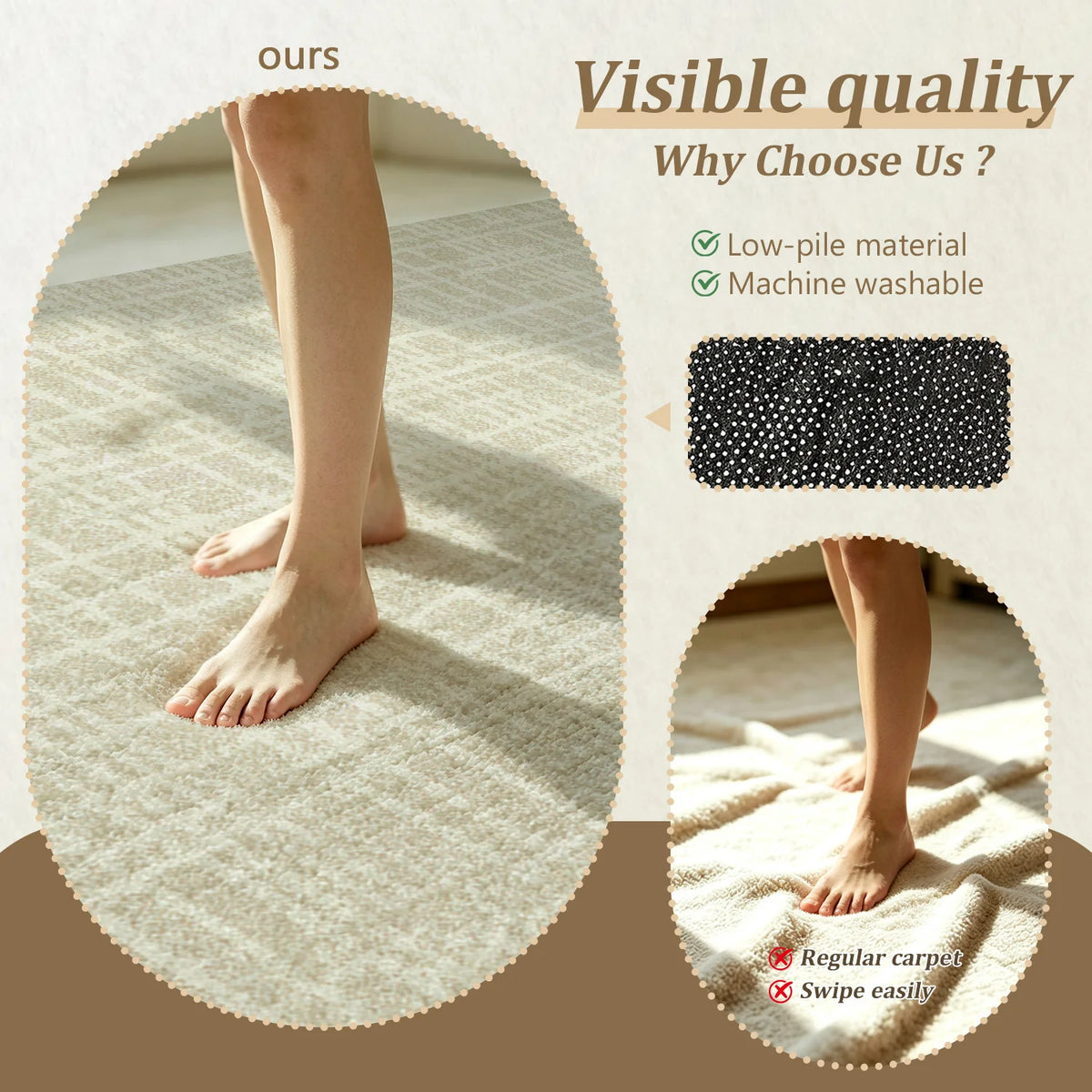 Modern Soft Velvet Striped Area Rug With Non Slip Backing