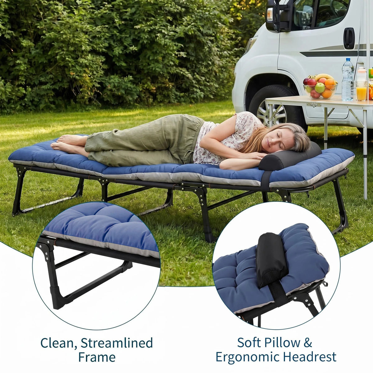 Hosslly Heavy Duty Folding Camping Cot With Mattress Pad