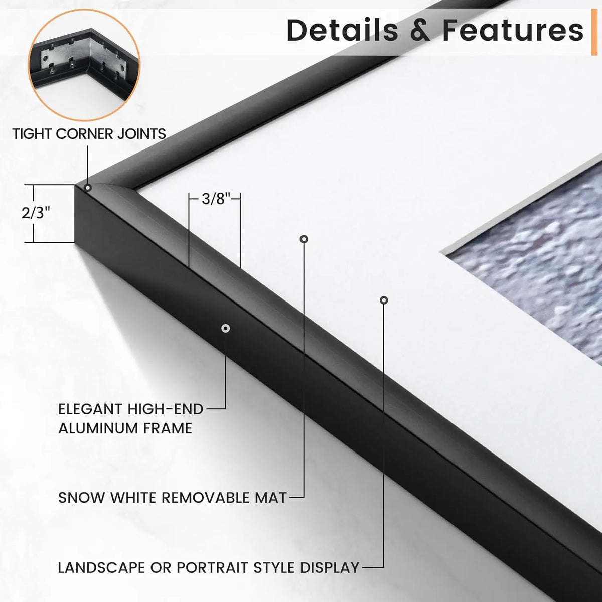 Modern Aluminum Picture Frames With Mat Gallery Wall Set