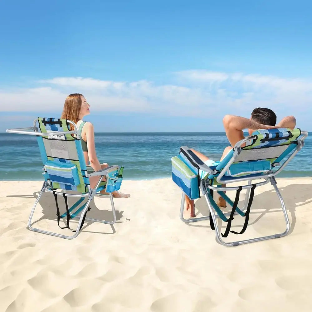 Beach Chairs 2 Pack Backpack Adjustable Cup Holders Cooler Bag
