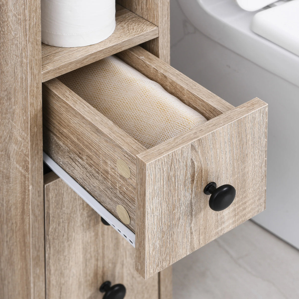 Kleankin Freestanding Mobile Bathroom Cabinet With Drawers And Doors