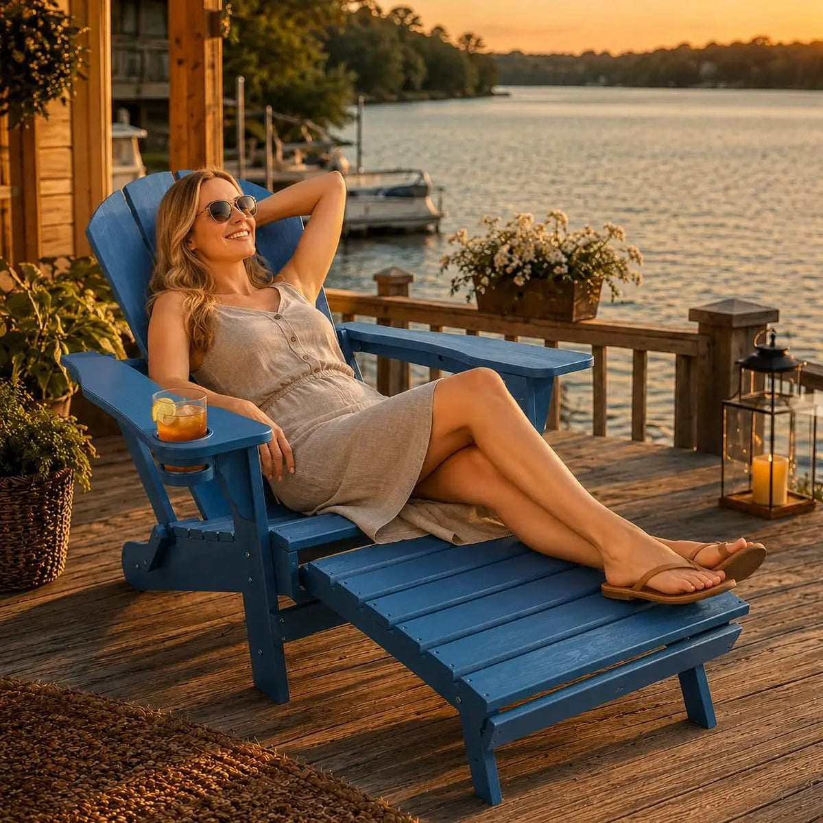 Sunvasagoo Folding Hdpe Adirondack Chair With Retractable Ottoman
