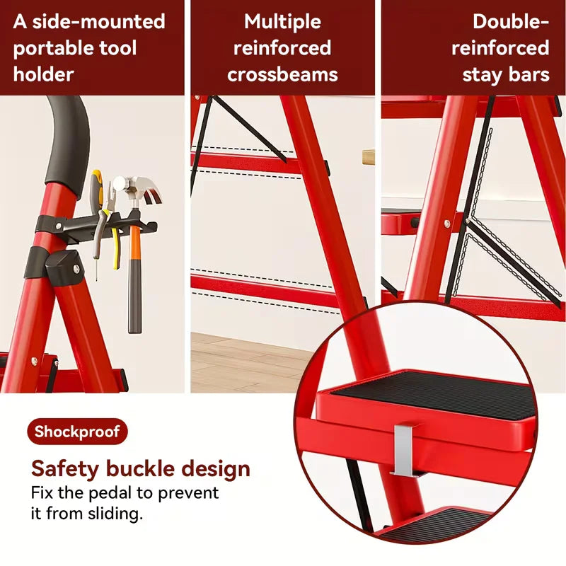 Premium Stainless Steel Foldable Step Ladder With Tool Holder