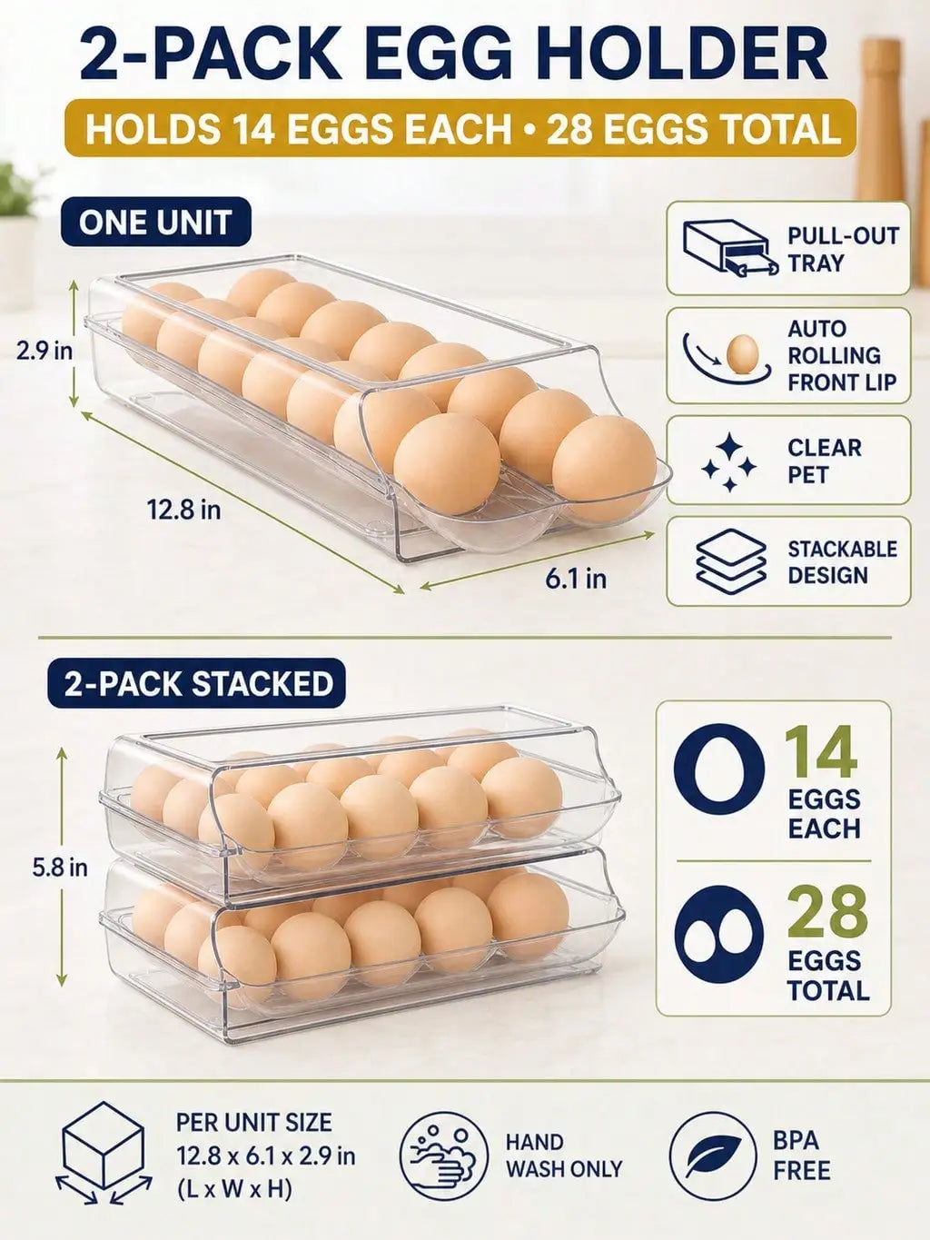 Automatic Rolling Egg Holders For Refrigerator Drawer Storage
