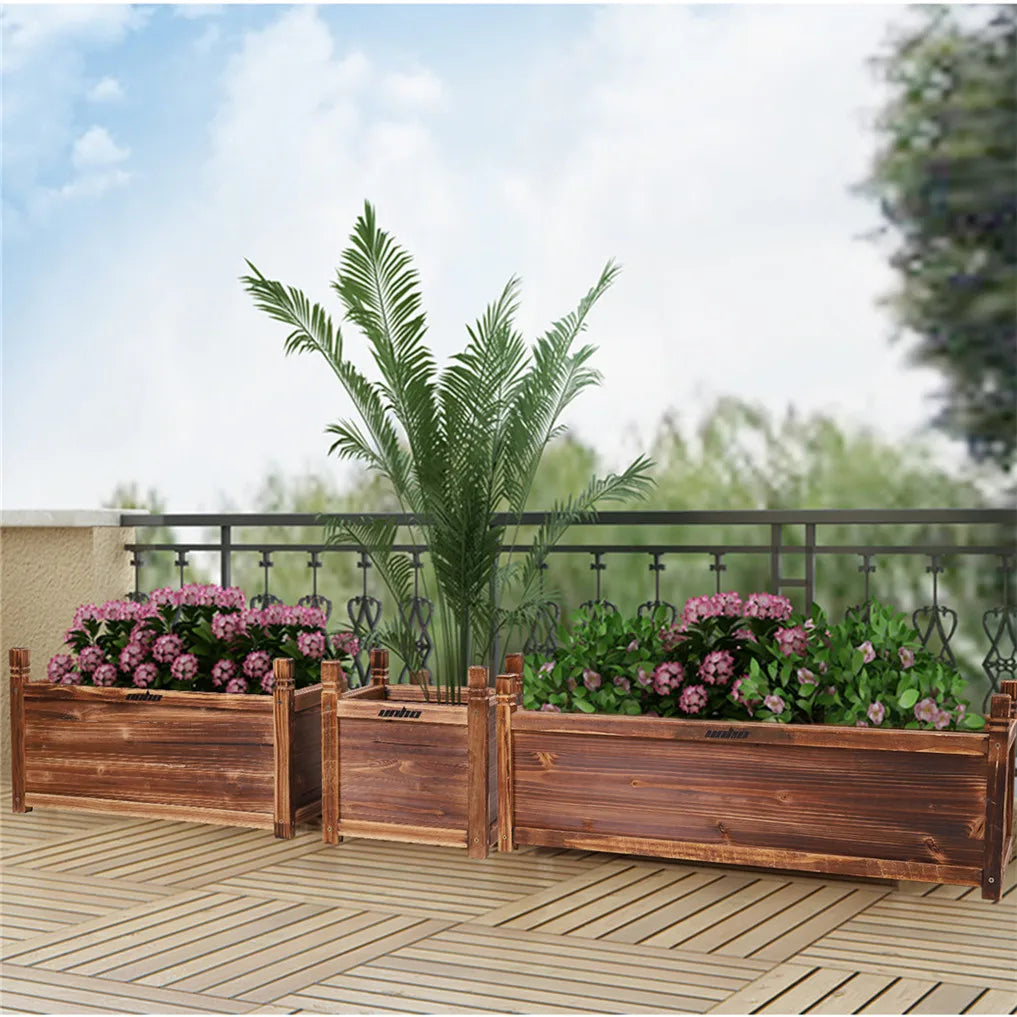 Wooden Raised Planter Box Indoor Outdoor Flower Vegetable Herb Bed
