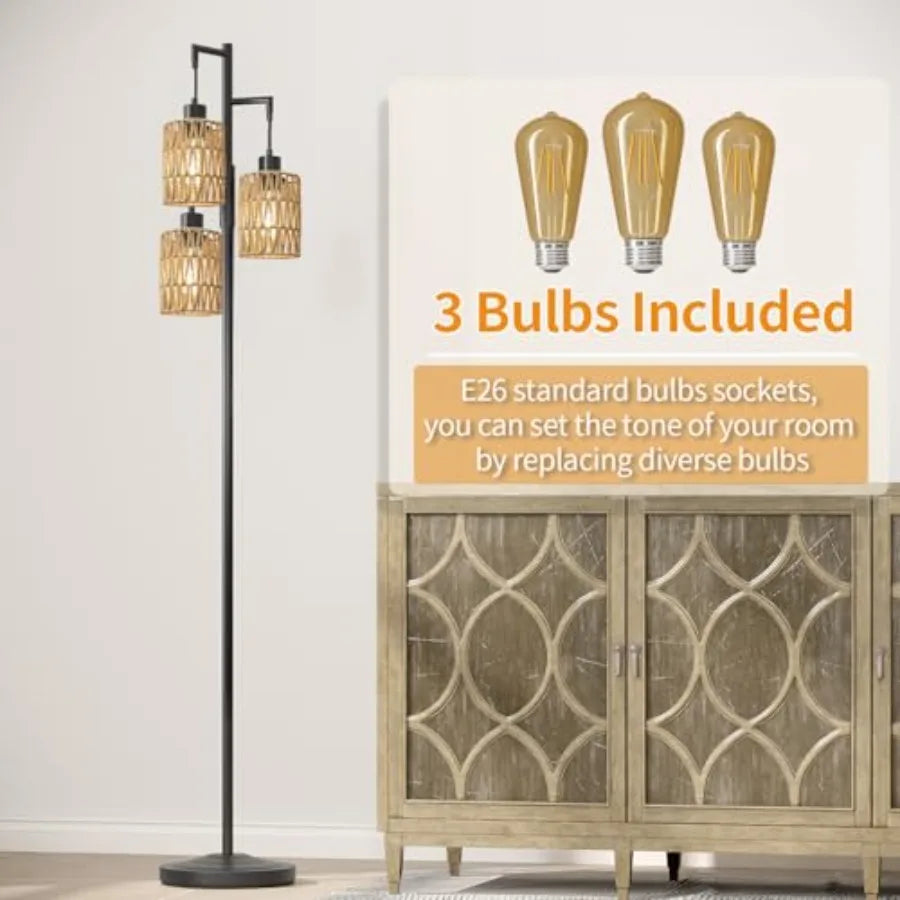 Stepless Dimmable Boho Industrial Corner Standing Floor Lamp