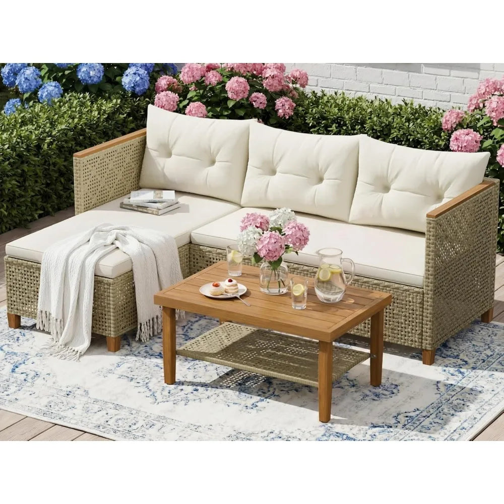 Devoko Wicker Patio Outdoor Sofa Sectional Couch Set With Pillows