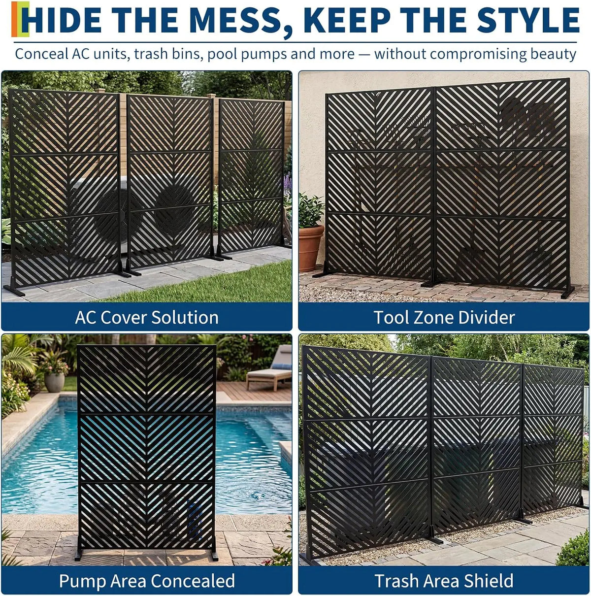 Freestanding Metal Garden Privacy Screen With Laser Cut Design