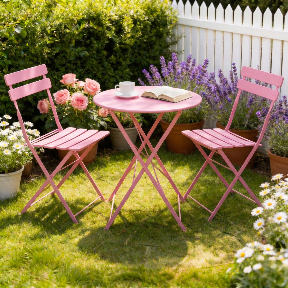 Tuarex Three Piece Folding Steel Bistro Set For Patio