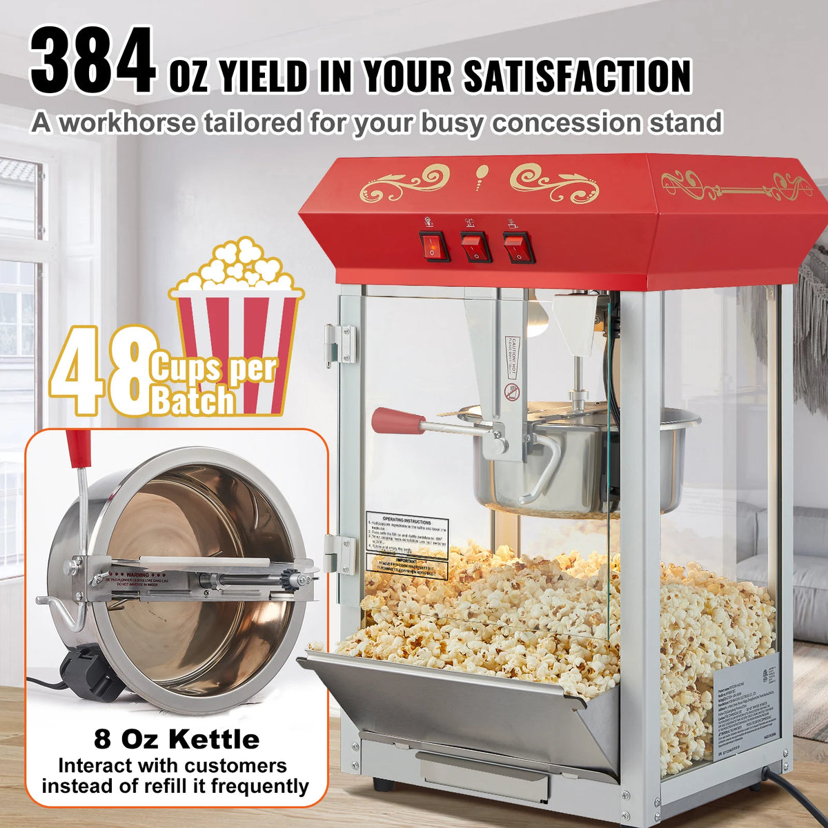SucceBuy Commercial Electric Popcorn Maker with SUS304 Kettle