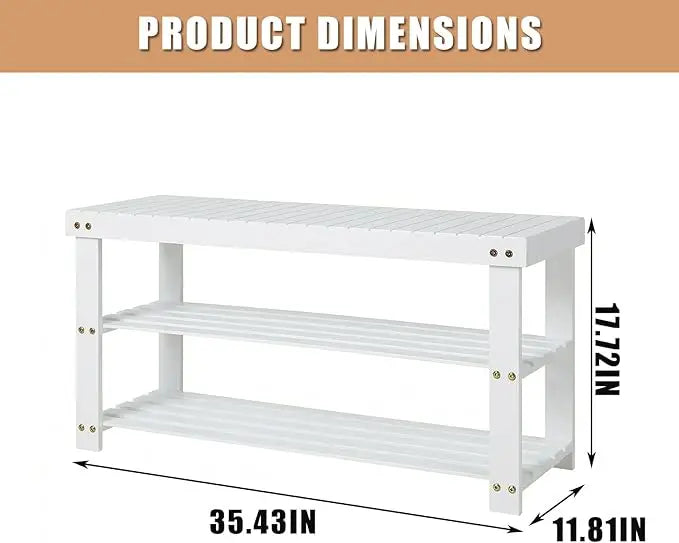 HiMISS 3 Tier Bamboo Shoe Storage Bench For Entryway