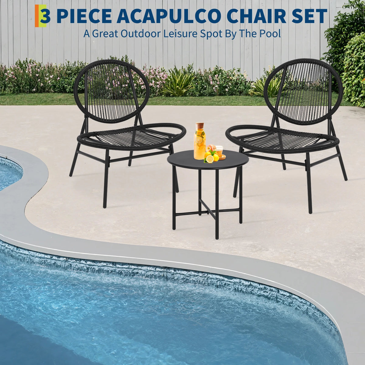 Modern Three Piece Acapulco Rattan Patio Bistro Set For Outdoors