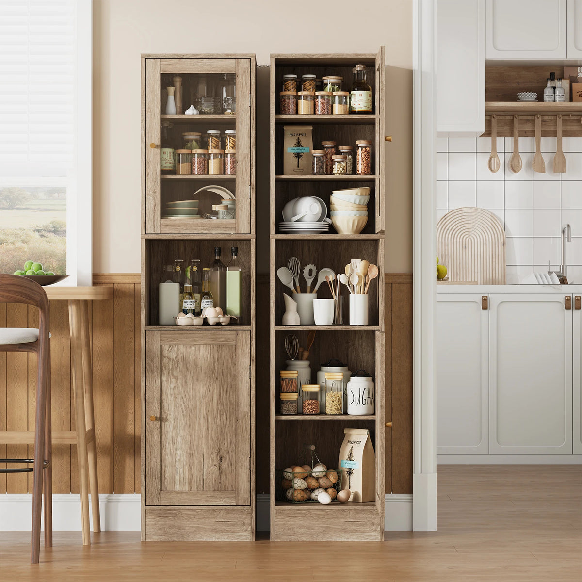 HOSSLLY Slim Bathroom Storage Cabinet With Glass Doors And Shelves