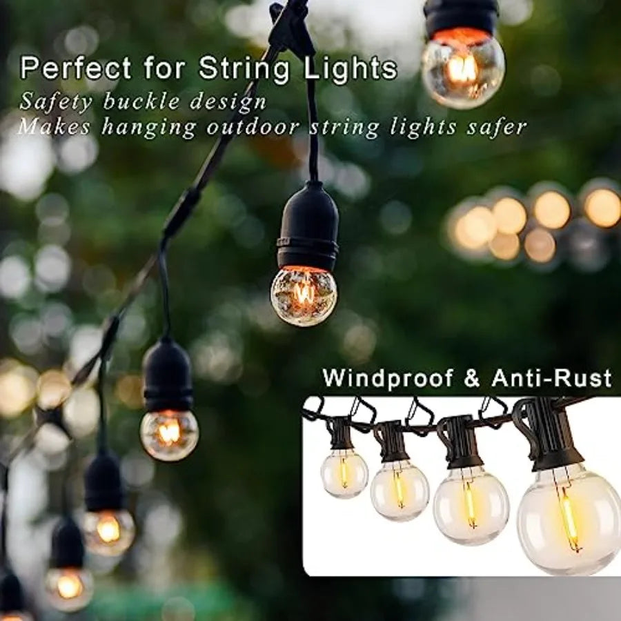 Square Screw Hooks With Safety Buckle For Outdoor String Lighting