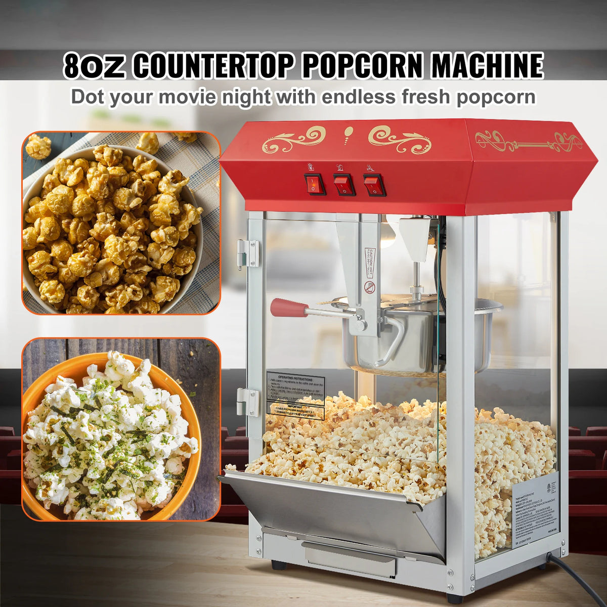 SucceBuy Commercial Electric Popcorn Maker with SUS304 Kettle