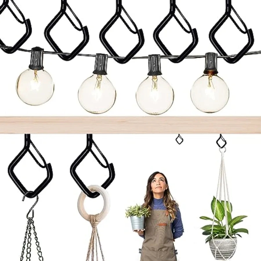 Square Screw Hooks With Safety Buckle For Outdoor String Lighting