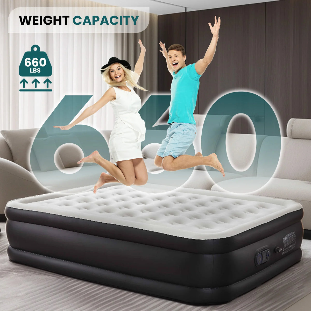JHK Plush Air Mattress With Integrated Pump And Flocking Surface