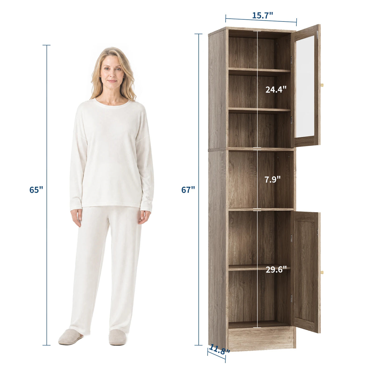 HOSSLLY Slim Bathroom Storage Cabinet With Glass Doors And Shelves