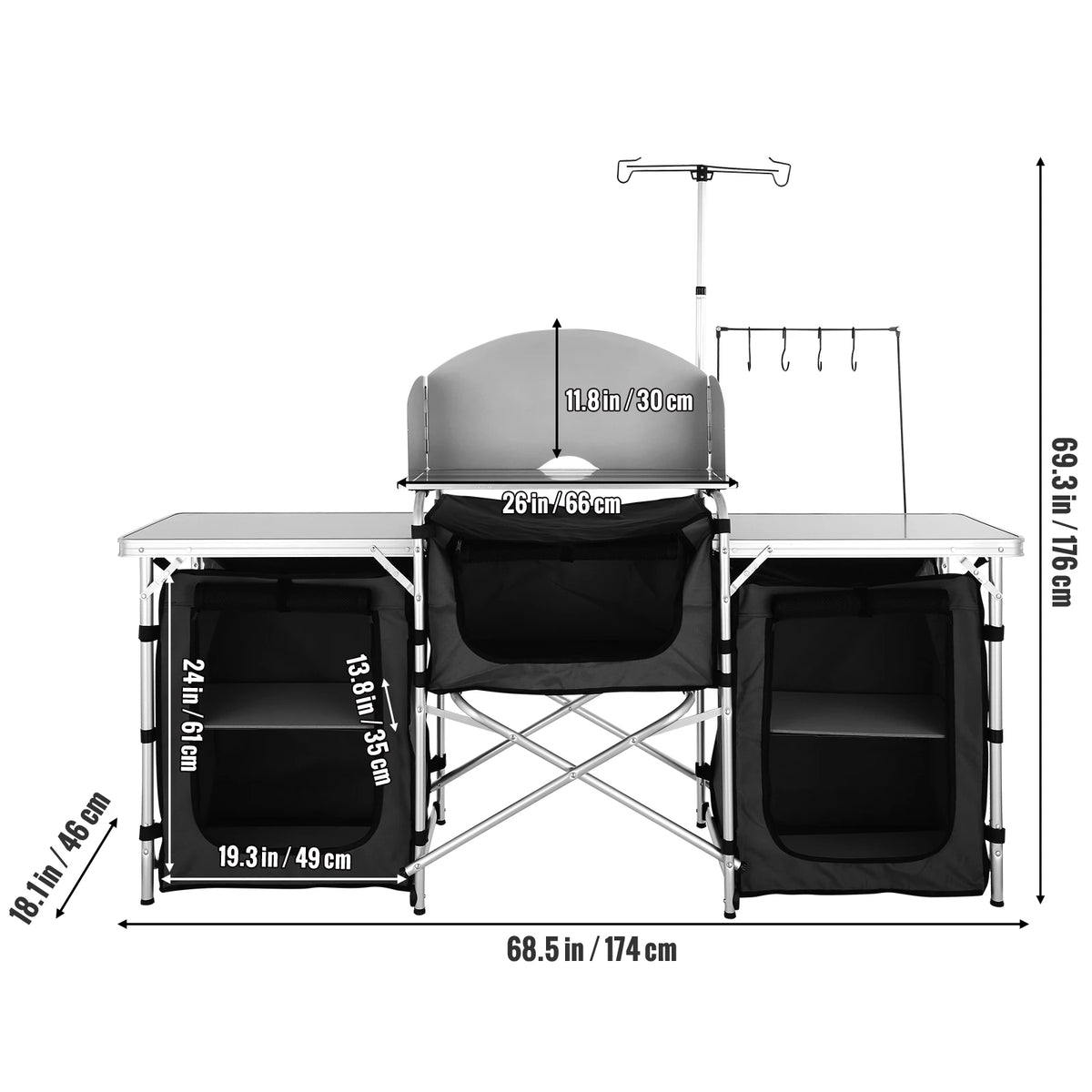 SucceBuy Portable Folding Camping Kitchen Table With Storage Rack