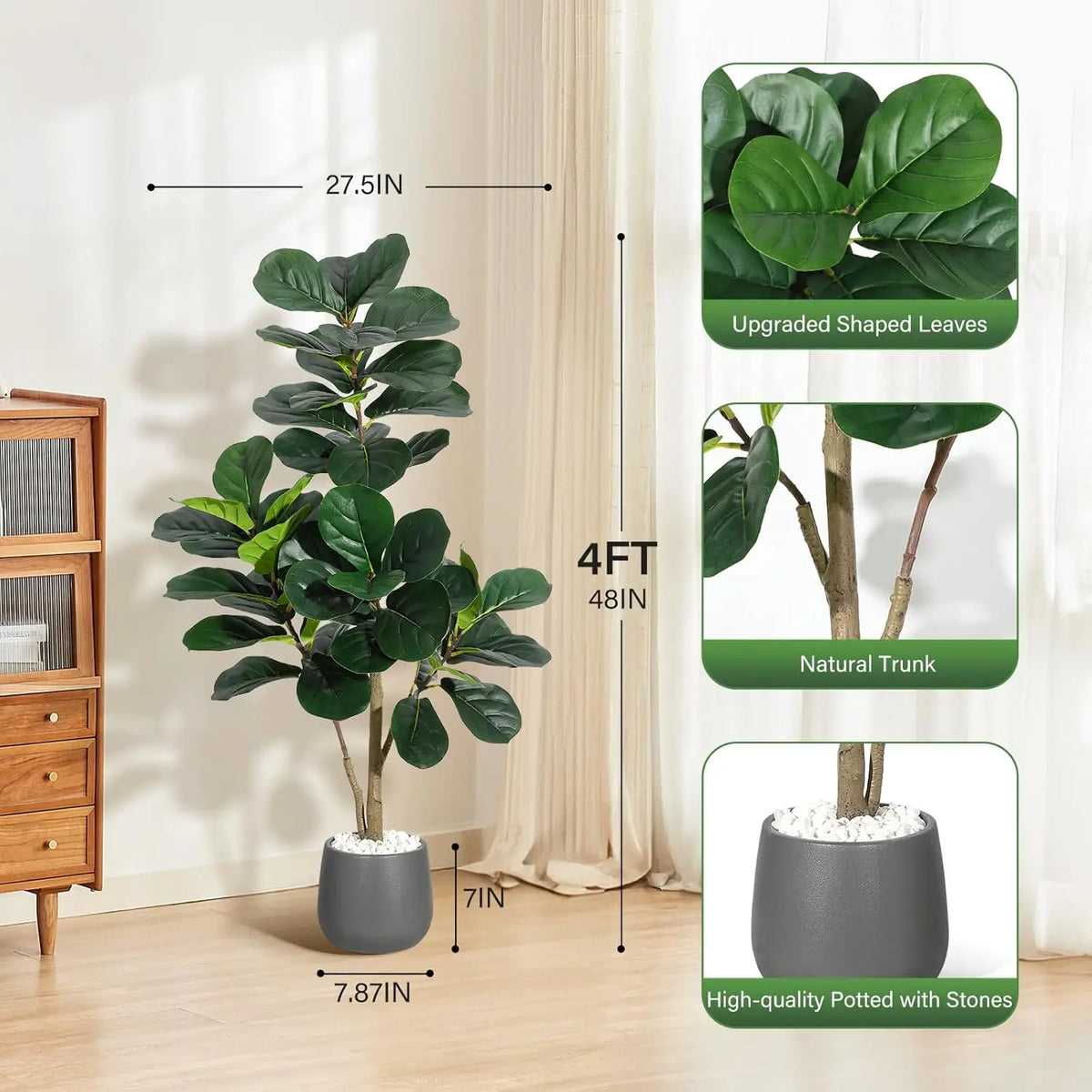 HiMiss Artificial Fiddle Leaf Fig Tree With Planter