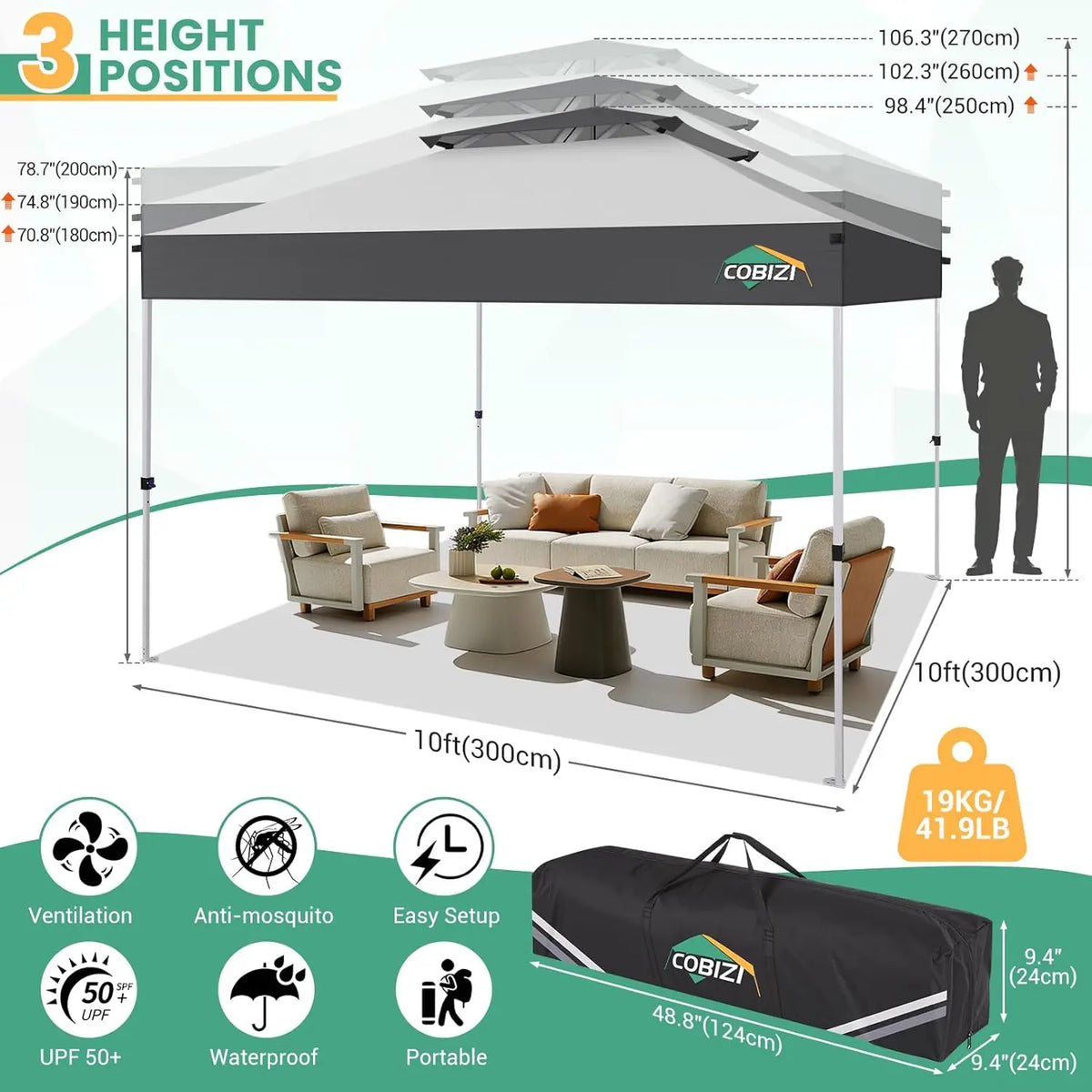 One Push Pop Up Gazebo With Dual Vent Mosquito Netting