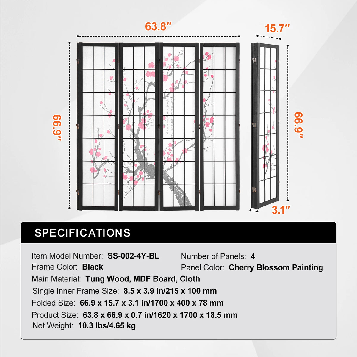 SucceBuy Wood Folding Privacy Screen Room Divider Decor