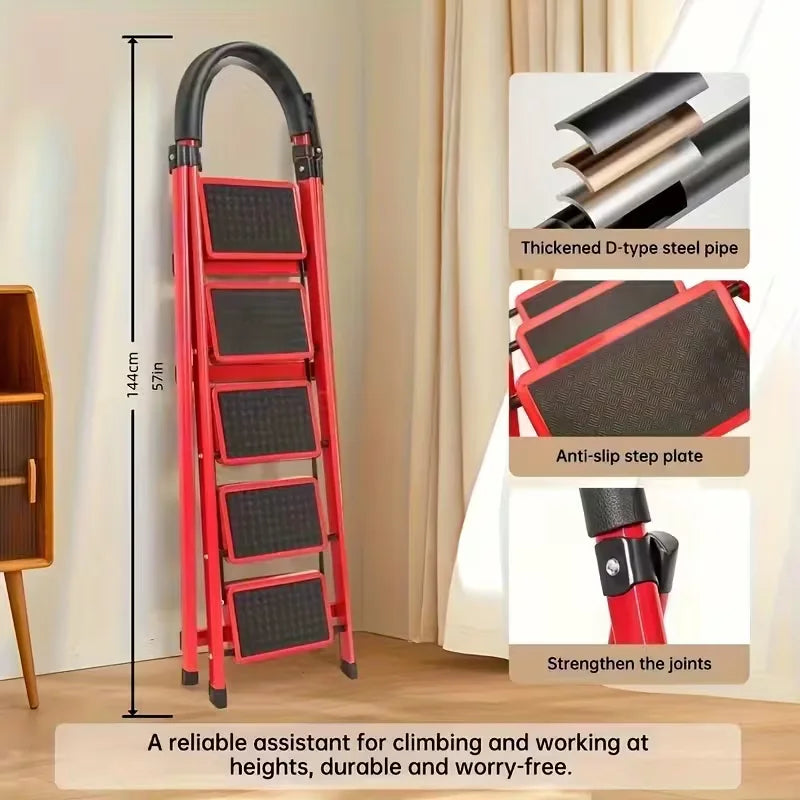 Premium Stainless Steel Foldable Step Ladder With Tool Holder
