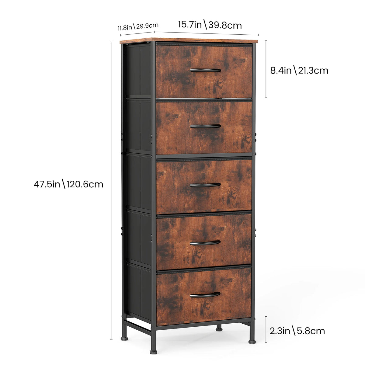 JHK Modern Five Drawer Fabric Storage Cabinet With Steel Frame