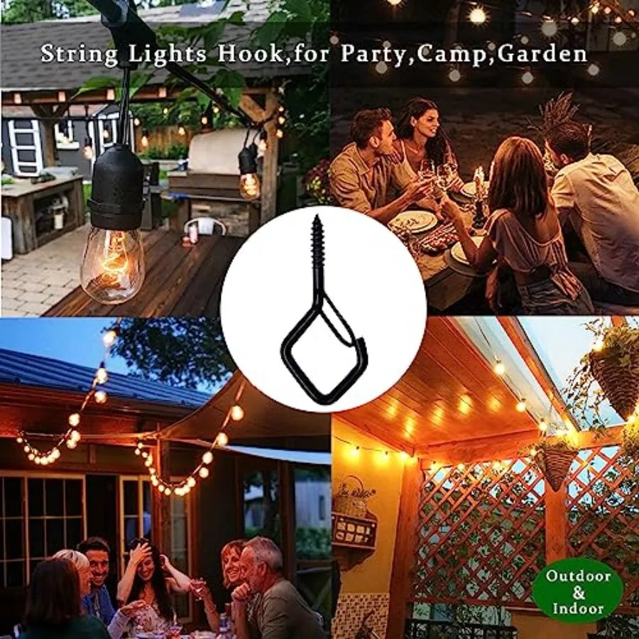 Square Screw Hooks With Safety Buckle For Outdoor String Lighting