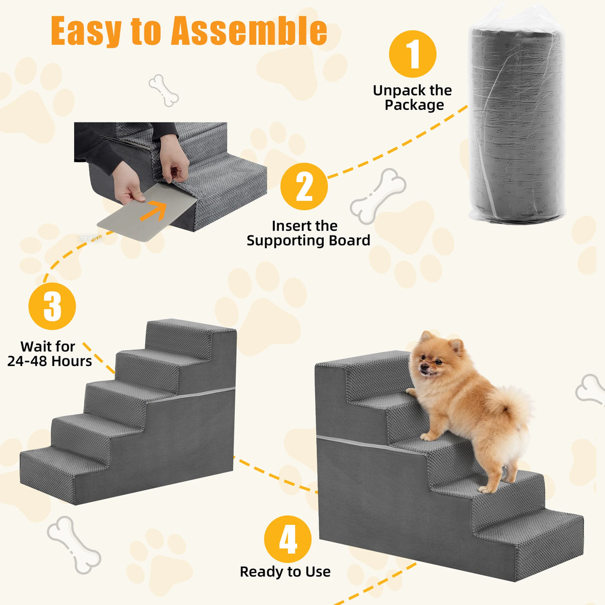 Foam Pet Dog Stairs With Curved Steps For Indoor Use
