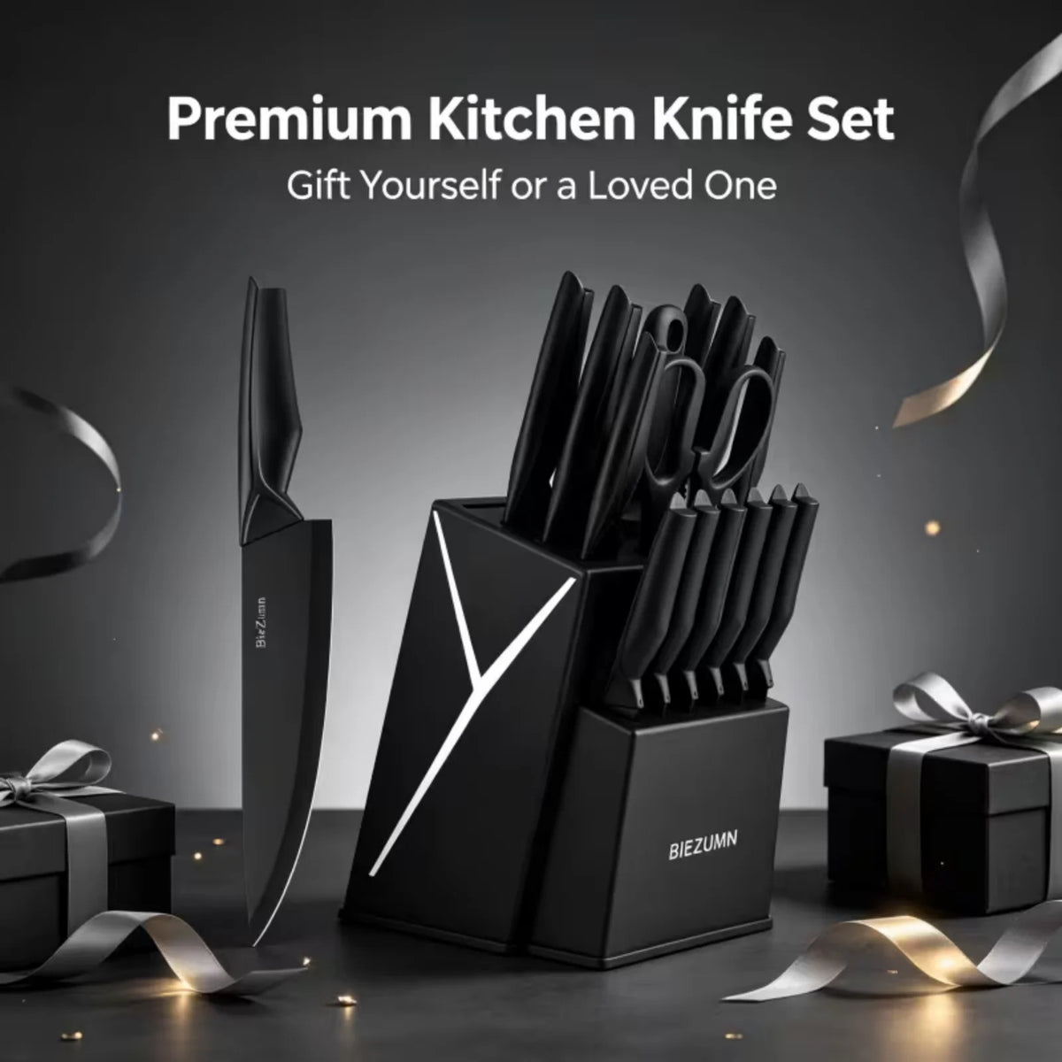 15 Piece Stainless Steel Kitchen Knife Set With Integrated Sharpener