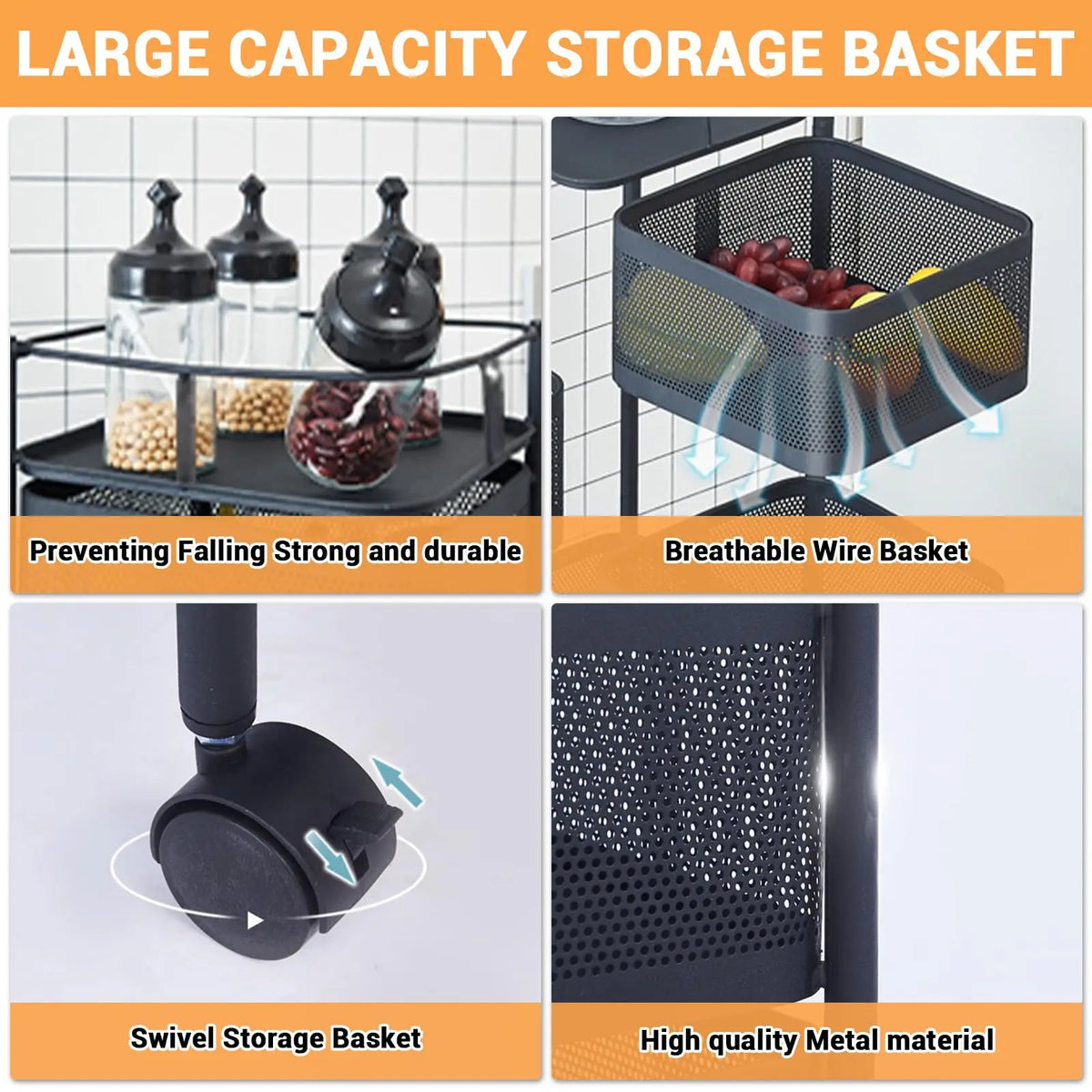 HiMiss Metal Rotating Kitchen Storage Rack For Home Organization