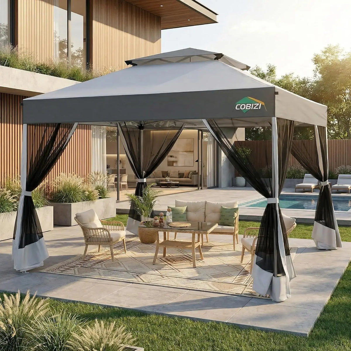 One Push Pop Up Gazebo With Dual Vent Mosquito Netting